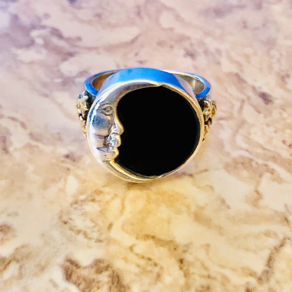 Vintage Jewelry - Sterling Silver Onyx Moon Ring 925 Jewelry